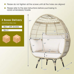 Premium Oversized Rattan Patio Egg Lounge Chair Basket With Cushions, 57" (SAK91684)