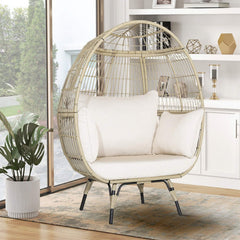 Premium Oversized Rattan Patio Egg Lounge Chair Basket With Cushions, 57" (SAK91684)