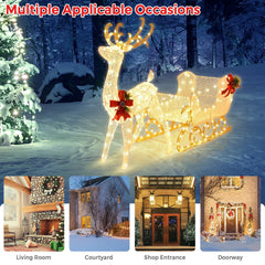 6 Feet Christmas Lighted Reindeer and Santa's Sleigh Decoration with 4 Stakes