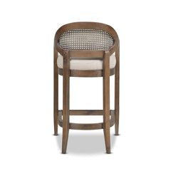 Pyrla 26" Upholstered Counter Stool with Curved Cane Back and Wood Legs