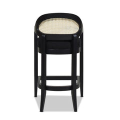 Pyrla 26" Upholstered Counter Stool with Curved Cane Back and Wood Legs