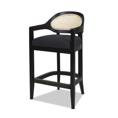 Pyrla 26" Upholstered Counter Stool with Curved Cane Back and Wood Legs