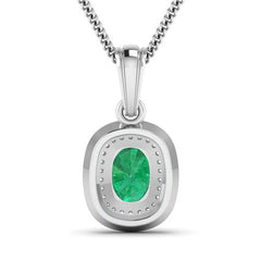 1.50 Carat Genuine Zambian Emerald and White Diamond 14K White Gold Pendant