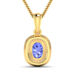 1.45 Carat Genuine Tanzanite and White Diamond 14K Yellow Gold Pendant
