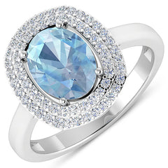 1.72 Carat Genuine Aquamarine and White Diamond 14K White Gold Ring