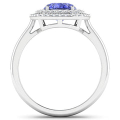 2.02 Carat Genuine Tanzanite and White Diamond 14K White Gold Ring