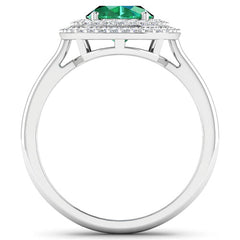 1.97 Carat Genuine Zambian Emerald and White Diamond 14K White Gold Ring