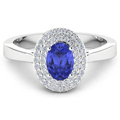 0.91 Carat Genuine Tanzanite and White Diamond 14K White Gold Ring