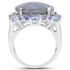 13.99 Carat Genuine Labradorite and Tanzanite .925 Sterling Silver Ring