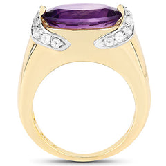 14K Yellow Gold Plated 4.98 Carat Genuine Amethyst and White Topaz .925 Sterling Silver Ring