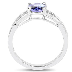 1.27 Carat Genuine Tanzanite and White Diamond .925 Sterling Silver Ring