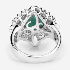 "2.57 Carat Genuine Emerald, White Topaz and White Diamond .925 Sterling Silver Ring