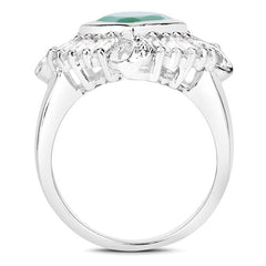 "2.57 Carat Genuine Emerald, White Topaz and White Diamond .925 Sterling Silver Ring