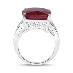 14.47 Carat Dyed Ruby and White Topaz .925 Sterling Silver Ring