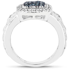 0.28 Carat Genuine Blue Diamond and White Diamond .925 Sterling Silver Ring