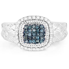 0.28 Carat Genuine Blue Diamond and White Diamond .925 Sterling Silver Ring