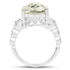 6.74 Carat Genuine Green Amethyst .925 Sterling Silver Ring