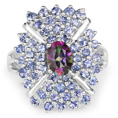 2.86 Carat Genuine Mystic Topaz and Tanzanite .925 Sterling Silver Ring