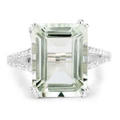 10.64 Carat Genuine Green Amethyst and White Topaz .925 Sterling Silver Ring