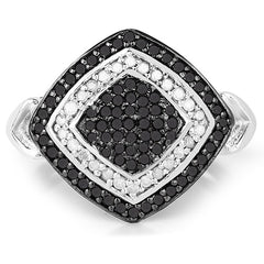 0.56 Carat Genuine White Diamond and Black Diamond .925 Sterling Silver Ring