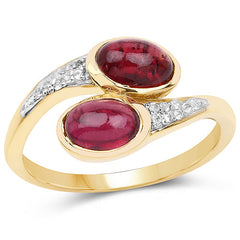 14K Yellow Gold Plated 2.38 Carat Glass Filled Ruby and White Topaz .925 Sterling Silver Ring