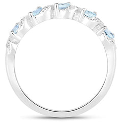 0.54 Carat Genuine Aquamarine and White Topaz .925 Sterling Silver Ring