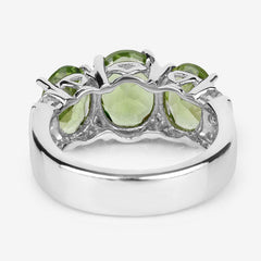 4.14 Carat Genuine Peridot and White Topaz .925 Sterling Silver Ring