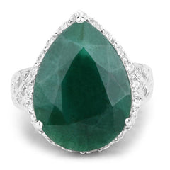 13.05 Carat Dyed Emerald and White Topaz .925 Sterling Silver Ring