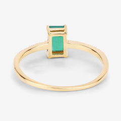 0.59 Carat Genuine Zambian Emerald and White Diamond 14K Yellow Gold Ring