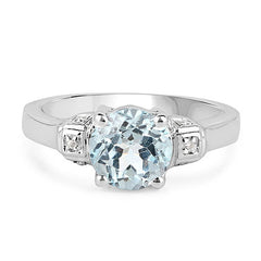 2.28 Carat Genuine Blue Topaz and White Topaz .925 Sterling Silver Ring