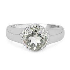 1.87 Carat Genuine Green Amethyst and White Topaz .925 Sterling Silver Ring