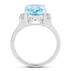 4.28 Carat Genuine Blue Topaz and White Topaz .925 Sterling Silver Ring