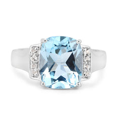 4.28 Carat Genuine Blue Topaz and White Topaz .925 Sterling Silver Ring