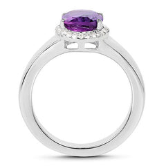 1.73 Carat Genuine Amethyst and White Topaz .925 Sterling Silver Ring