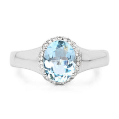 2.63 Carat Genuine Blue Topaz and White Topaz .925 Sterling Silver Ring