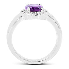 1.68 Carat Genuine Amethyst and White Topaz .925 Sterling Silver Ring