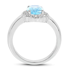 2.58 Carat Genuine Blue Topaz and White Topaz .925 Sterling Silver Ring