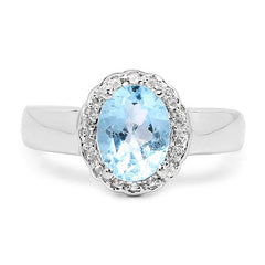 2.58 Carat Genuine Blue Topaz and White Topaz .925 Sterling Silver Ring