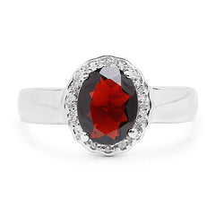 2.58 Carat Genuine Garnet and White Topaz .925 Sterling Silver Ring