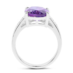 3.84 Carat Genuine Amethyst and White Topaz .925 Sterling Silver Ring