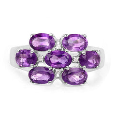 3.05 Carat Genuine Amethyst and White Topaz .925 Sterling Silver Ring