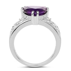 2.71 Carat Genuine Amethyst and White Topaz .925 Sterling Silver Ring