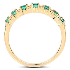 0.41 Carat Genuine Zambian Emerald and White Diamond 14K Yellow Gold Ring