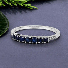 0.45 Carat Genuine Blue Sapphire and White Diamond 14K White Gold Ring