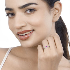 0.40 Carat Genuine Ruby and White Diamond 14K White Gold Ring