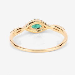 0.32 Carat Genuine Zambian Emerald and White Diamond 14K Yellow Gold Ring