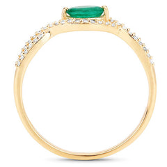 0.32 Carat Genuine Zambian Emerald and White Diamond 14K Yellow Gold Ring