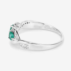 0.35 Carat Genuine Zambian Emerald and White Diamond 14K White Gold Ring