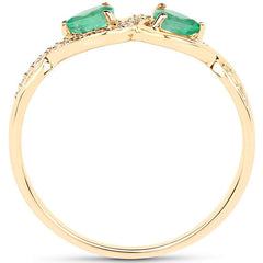 0.35 Carat Genuine Zambian Emerald and White Diamond 14K Yellow Gold Ring