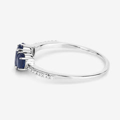 0.98 Carat Genuine Blue Sapphire and White Diamond 14K White Gold Ring